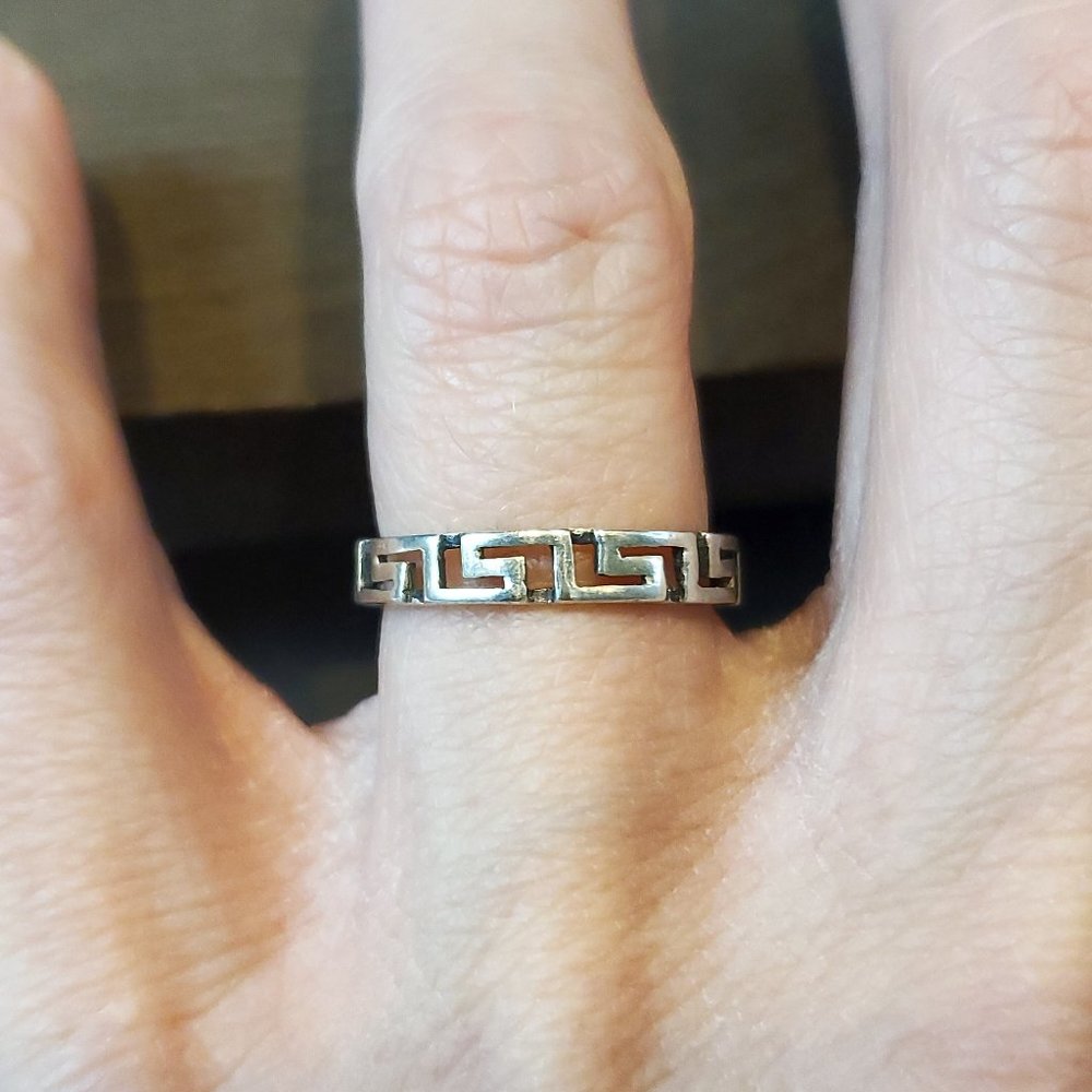 Size 6 925 Sterling Silver Greek Key Pattern Ring